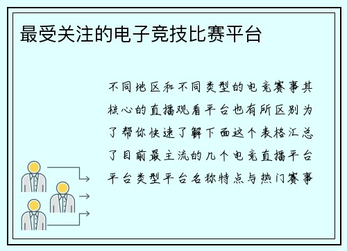 最受关注的电子竞技比赛平台
